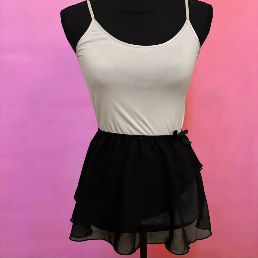 Freestyle Danskin Black Chiffon Dance Ballet Tutu Skirt with Bow - 10/12 Large